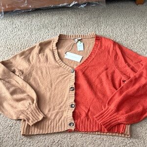 Z Supply Colorblock Cardigan in Tan and Red